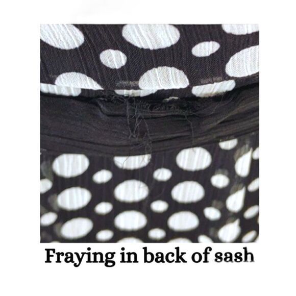 Polka Dot Empire Waist Dress Black Chiffon Sash Twee Romantic Vintage Size S - Picture 7 of 7